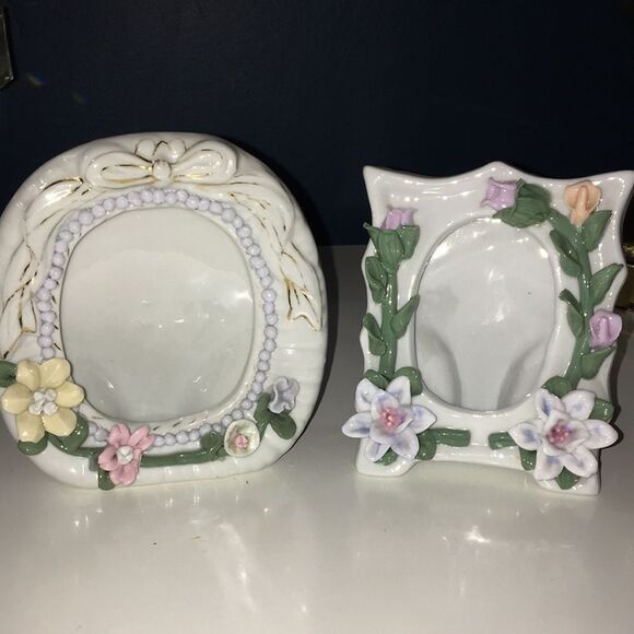 Vintage 80s Porcelain Ceramic 3D Flower Small Photo Picture Frames Grandma Core - Picture 12 of 16